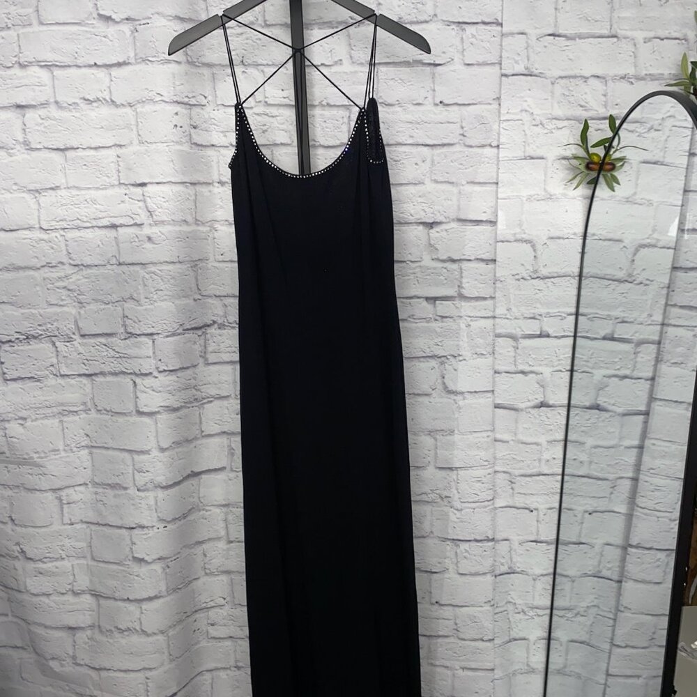 St John Black Maxi Dress with Rhinestone Detail